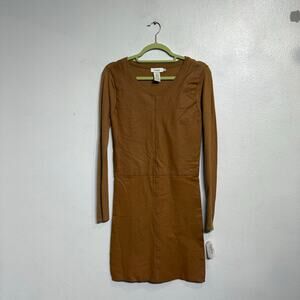 Neiman Marcus Camel Long Sleeve Leather Mini Dress Sz XS NWT